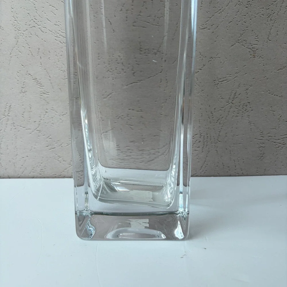 LSA International Handblown Clear Glass Square Vase 15.5 Inch Tall Geometric